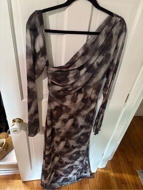 SHEIN Gray Marble One-Shoulder Long Dress